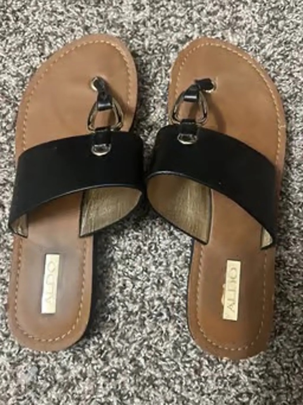 ALDO SIZE 7.5 BROWN AND BLACK THONG SANDAL SHOES LOT5822 - Picture 2 of 9